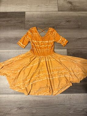 Dot Dot Smile Orange Patterned Kids Fit-and-Flare Dress